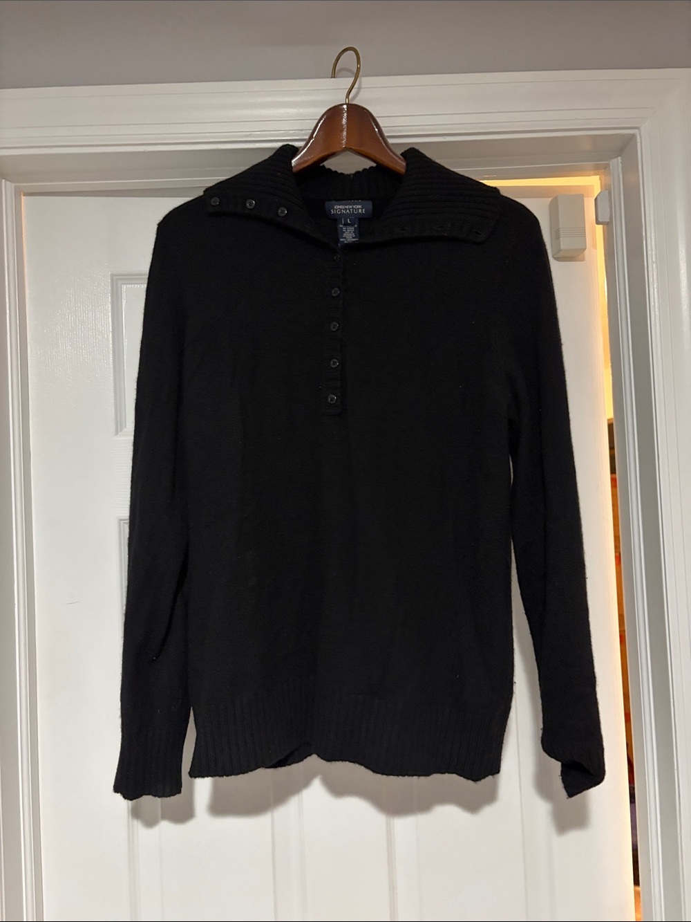 Jones New York Black Women's Shawl-Collar Button Pullover Sweater